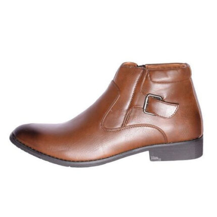Brown Men's Leather Boots With Rubber Sole