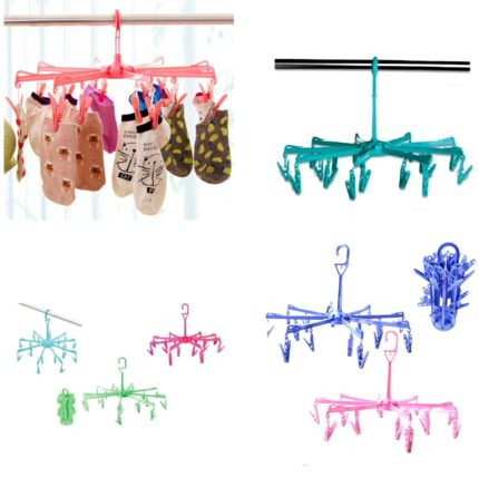 Round Cloth Drying Display Stand Hanger With Pegs Clips