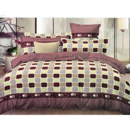 Checked Brown Duvet Set - 1 Duvet, 1 Bedsheet & 2 Pillow Cases