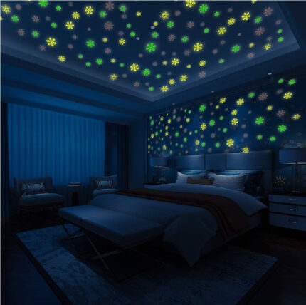 Glow In The Dark Luminous Snow Flakes Wall Stickers - white