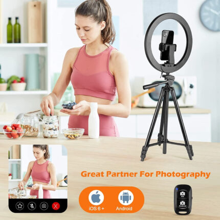 Tripod Stand With Ring Light And Mobile Phone Holder
