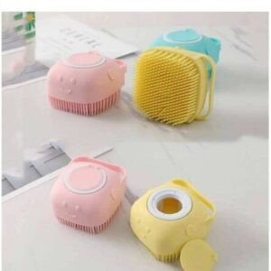 Bathing silicon brush with liquid soap pot