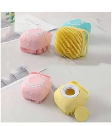 Bathing silicon brush with liquid soap pot