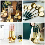 6 Pcs Golden Serving Spoons with Stand - Image 2