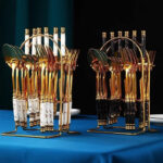 24pcs Marble Cutlery Set Stainless Steel  Gold Coated with Ceramic Handle