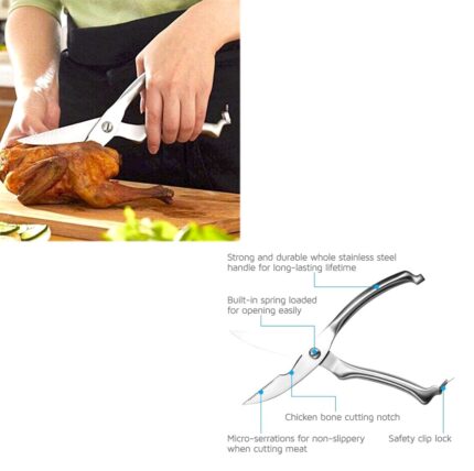 Stainless Steel Chicken Poultry And Fish Shears Scissors with Spring And Safety Lock