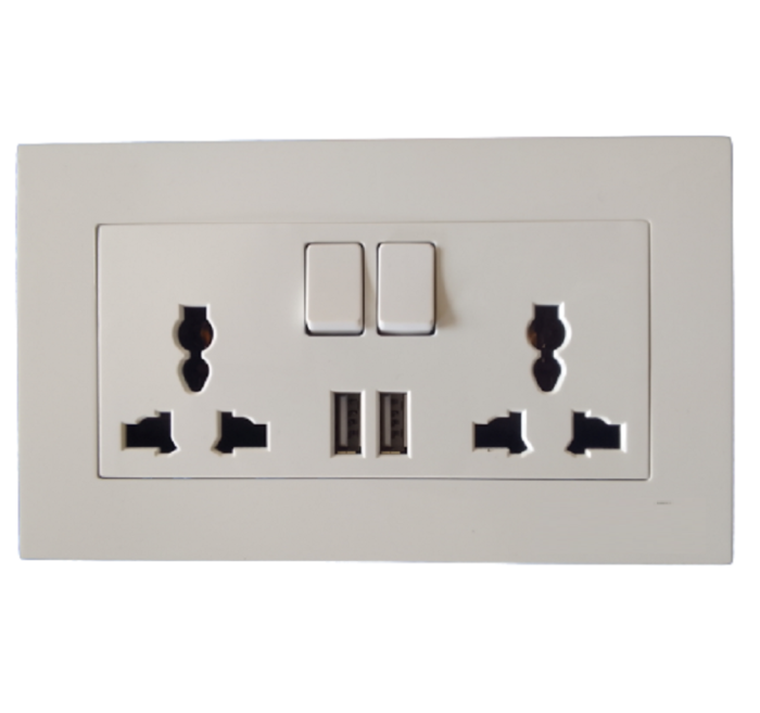Switched Double Pole Wall Socket With USB
