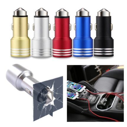 Universal Multipurpose Dual USB Port Car Phone Charger And Safety Hammer Tool