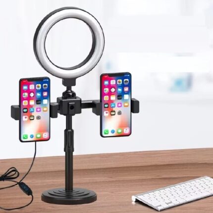 Table Top Tripod, Ring light and 2 Phone Holders Desktop Video Kit