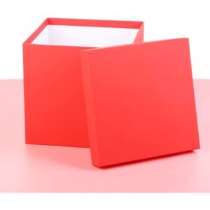 Square Red Gift Box with Lid and Shredded Paper Filler