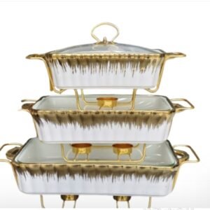 3 Pcs Ceramic Food Warmers Chafing Dish Set