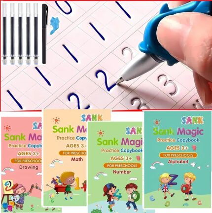 Kids Reusable 4 Pcs Set Sank Magic Practice Copycat Early Education Handwritting Books With Pens