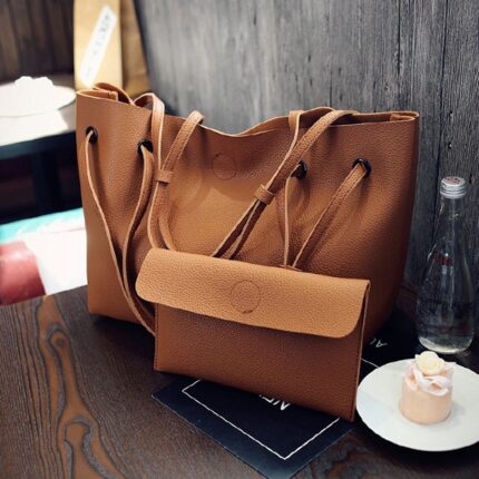 2 Pcs Women Brown Handbag