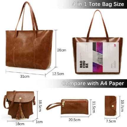 4 Pcs Brown Women Shoulder And Handbag