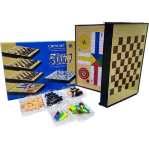 5 in1 Foldable Board Game Set with Chess Checkers Ludo & Snakes and Ladders