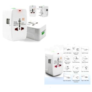 International Multiplug Travel Adapter 110V 240V Dual 5V USB Charging and Built in Surge Protection