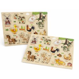 Wooden Farm Animals Knob Puzzle – Educational Toddler Toy