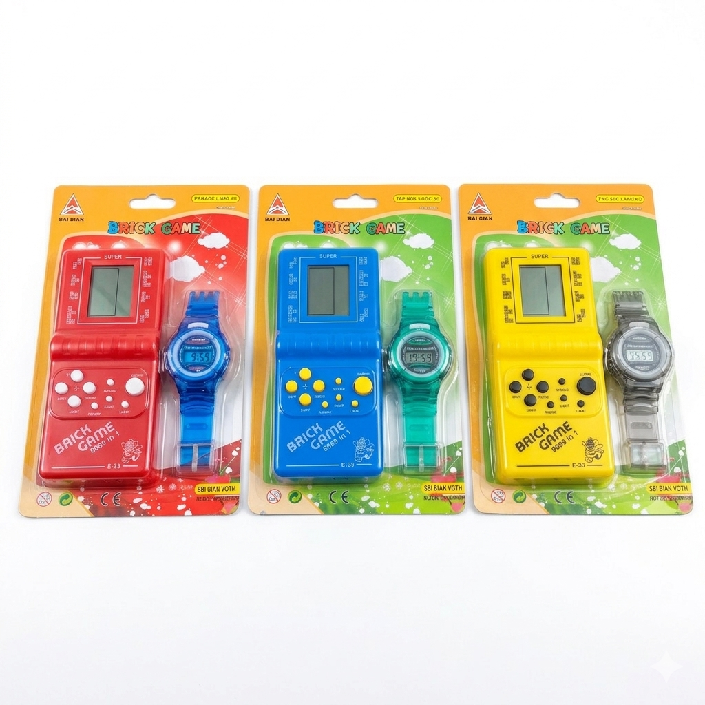 1779352550840 9999-in-1 Handheld Brick Game Toy with wrist Watch – Portable Vintage Gaming Set for Kids - Image 1