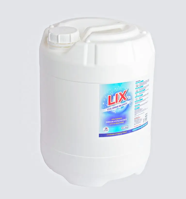 Lix-chlorine-bleach-sodium-hypochlorite-3.5-20ltr-angle-768x823 Lix Chlorine Bleach 4–6% – 20 Litres - Image 1