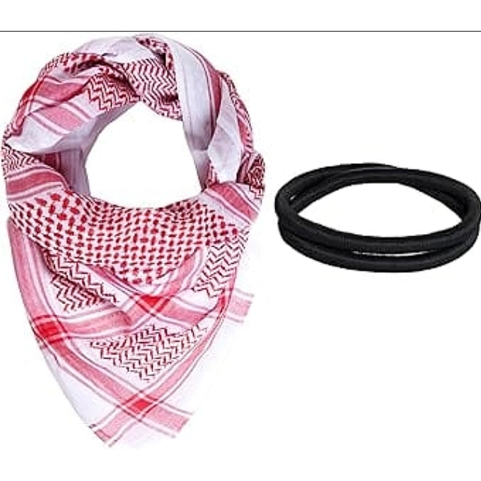 PhotoGrid_Plus_1783327412267 Traditional Red and White Keffiyeh Arafat With Headband Ring - Image 1