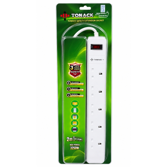 PhotoGrid_Plus_1783780337879 Tonack 6 Way 2M 3250W Safety Extension Cable Socket - Image 1