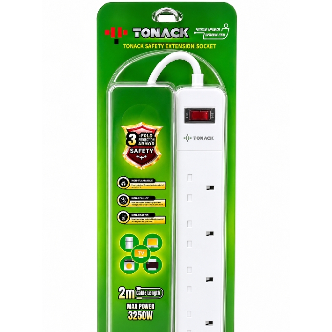 PhotoGrid_Plus_1783782385981 Tonack 4 Way 2M 3250W Safety Extension Cable Socket - Image 1