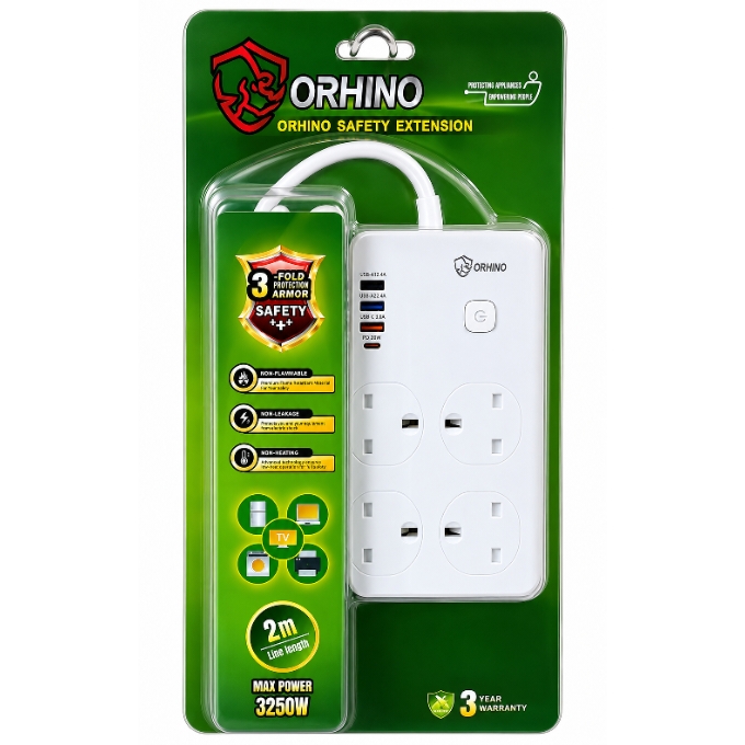 PhotoGrid_Plus_1783788730648 ORHINO 3 USB and 1 Type C Safety Extension Cable - Image 1