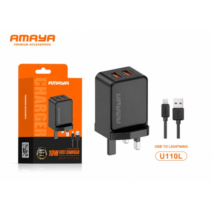 PhotoGrid_Site_1784564515378 AMAYA U110L 10W Fast Charger with USB to Lightning Cable - Image 1