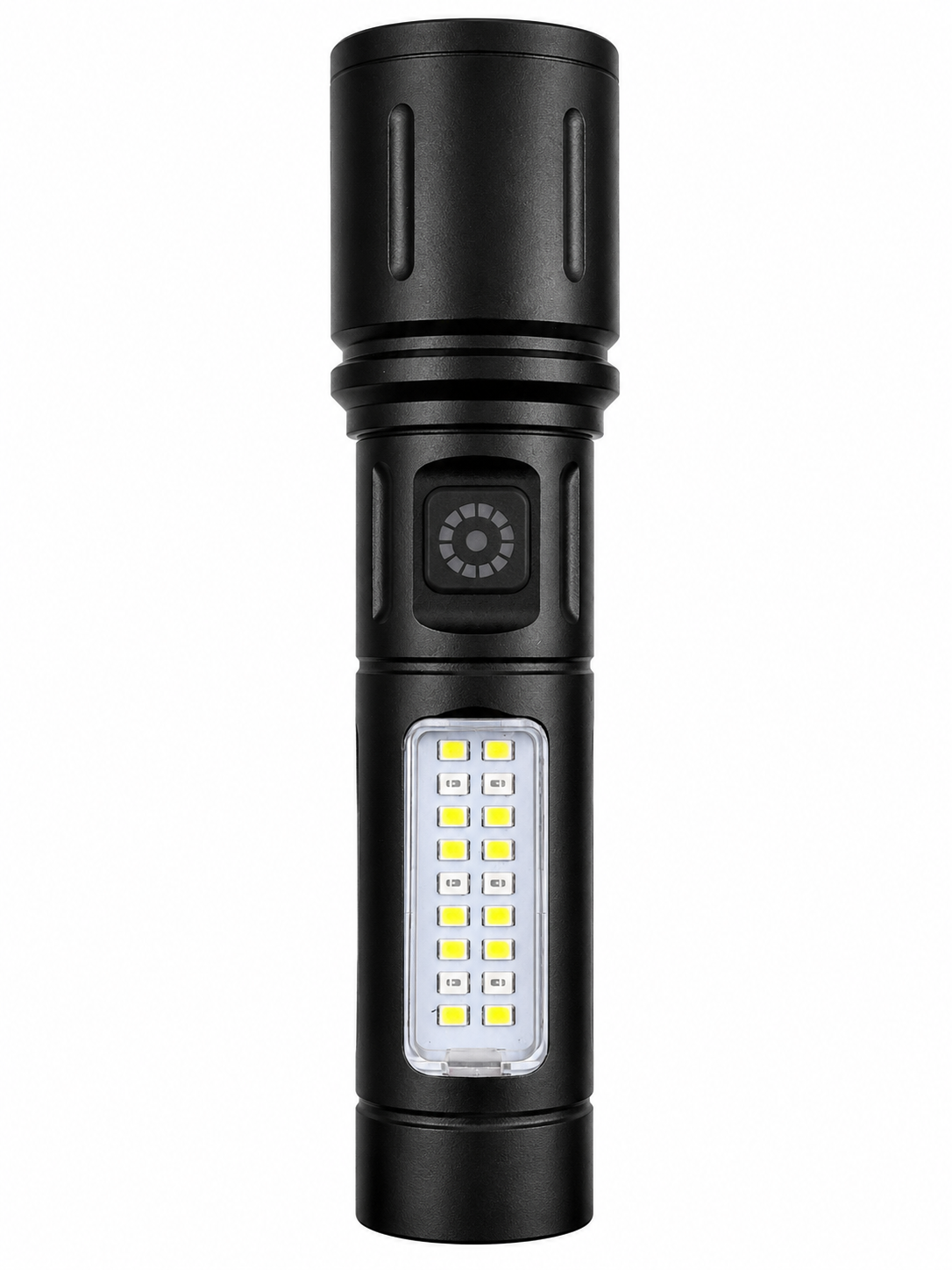 file_00000000f82c81f48df23c8efc4d6ad4 Rechargeable LED Metallic Flashlight with COB and Red flashing hazard Light Torch - Image 1