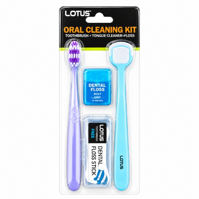 PhotoGrid_Plus_1789577888865 Lotus Oral Cleaning Kit – Toothbrush, Tongue Cleaner, Dental Floss & Floss Sticks - Image 1