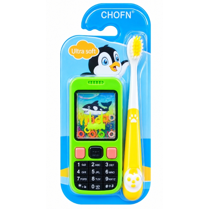 PhotoGrid_Plus_1789714392417 CHOFN Kids Ultra Soft Toothbrush with Mini Phone Water Ring Toss Toy - Image 1