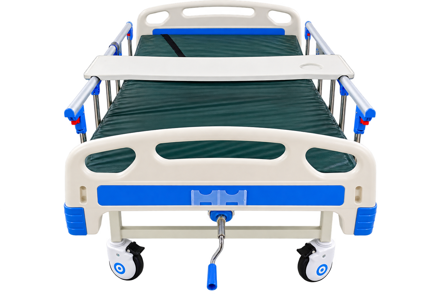 file_0000000085d482109c504bae82ee6026 Adjustable Manual Hospital Patient Bed with Safety Side Rails, Overbed Table, Waterproof Mattress and Lockable Medical Caste - Image 1