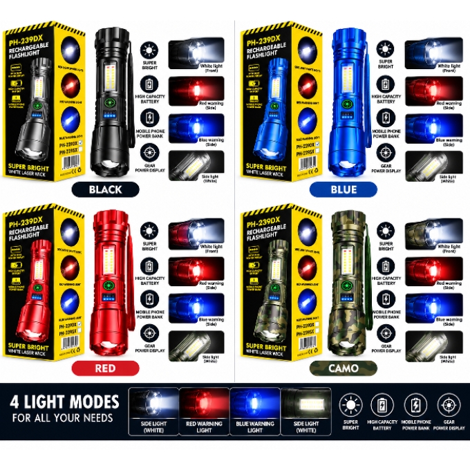 PhotoGrid_Plus_1792860065289 Flashlight torch with red and blue warning light with a powerbank function - Image 1