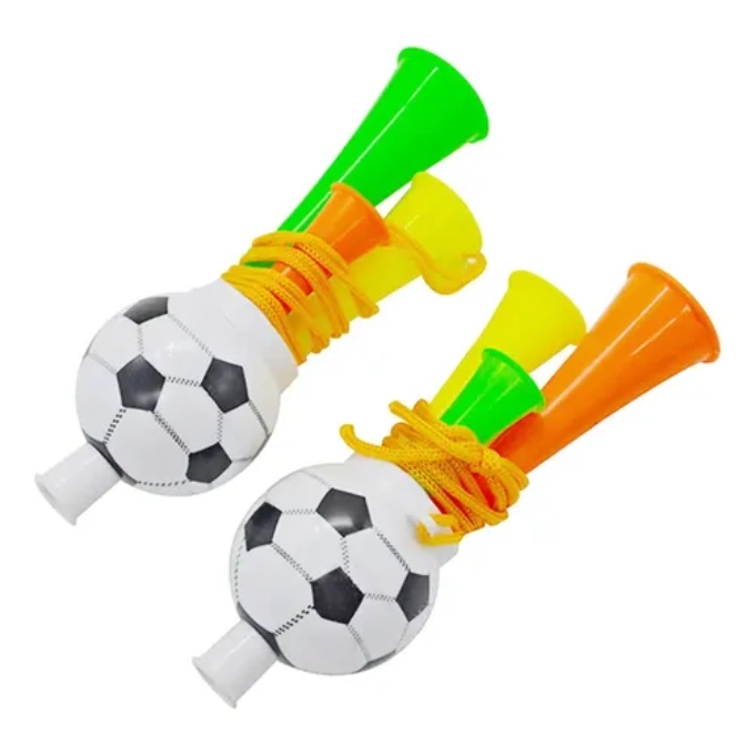 WhatsApp Image 2026-10-09 at 11.31.42 AM 1 Piece Soccer Ball-Shaped Plastic Football Horn Whistle with Multiple Trumpets and Hanging Strap for Sports Events and Cellebrations - Image 1