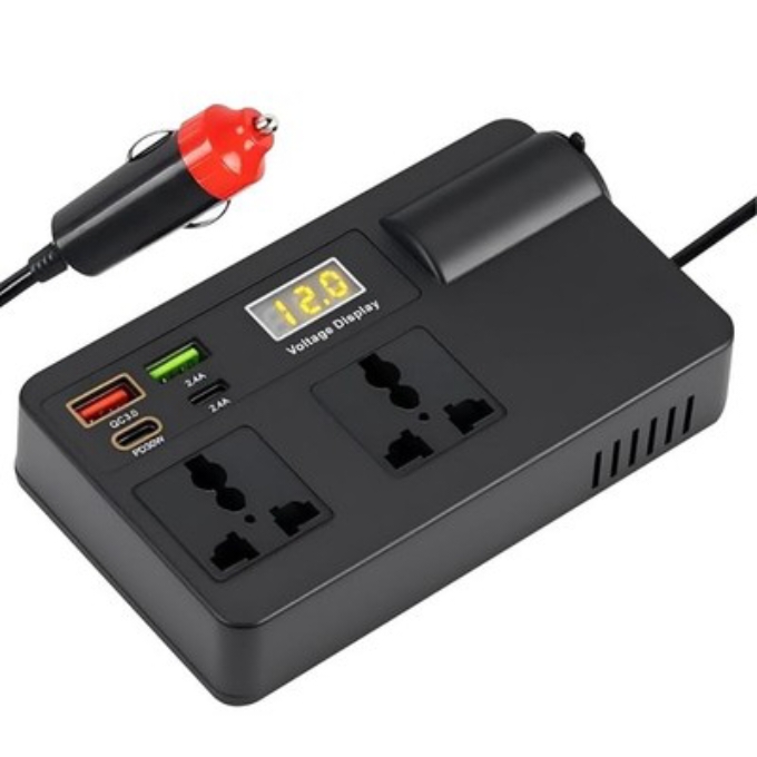WhatsApp Image 2026-10-23 at 4.29.42 PM 12V Car Power Inverter with Dual AC Sockets LED Voltage Display QC3.0 PD 20W and Dual 2.4A USB Ports - Image 1