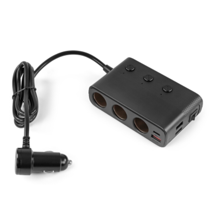 WhatsApp Image 2026-10-23 at 7.31.08 PM 12V/24V Car Cigarette Port Extender 3-Way Power Adapter with Dual USB Charging Ports Individual On/Off Switches - Image 1
