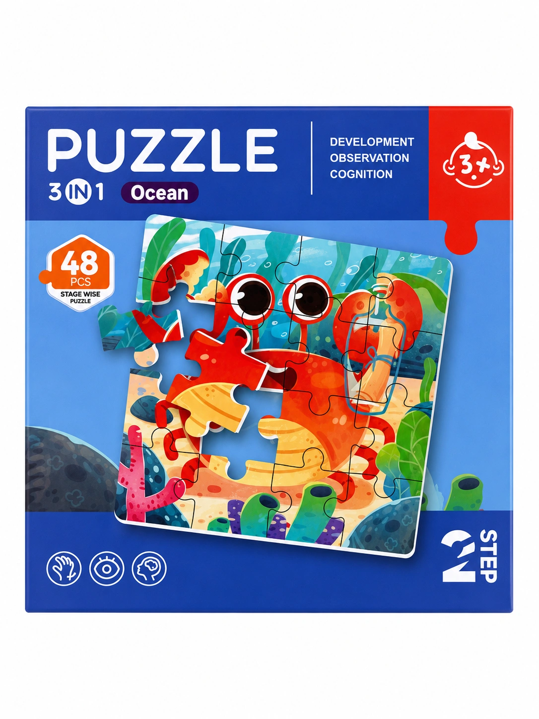 original 3-in-1 Ocean Animal Jigsaw Puzzle 48-Piece Stage-Wise Puzzle - Image 1